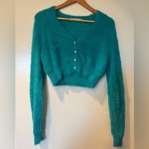 ZARA Clueless Style Turquoise Fuzzy Knit Sweater